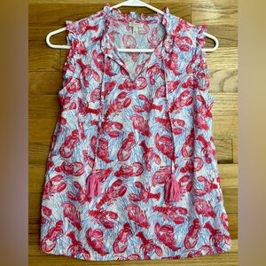 Womens Size P Talbots Lobster Print  Sleeveless Shirt  Nautical